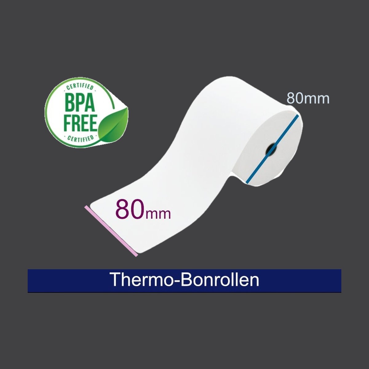Thermorolle - 80 80 12.7 (B/D(max.)/K) 10 Jahres-Qualität, weiss, 55g, 80m, Phenol-frei