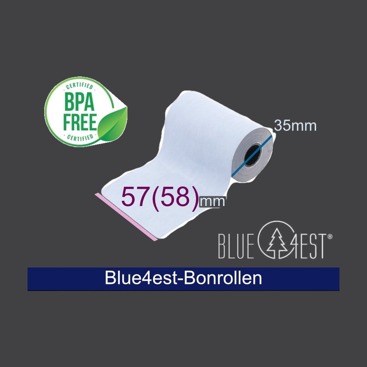 Thermorolle - 57(58) 35 12 (B/D(max.)/K) weiss, 14m, Blue4est® (Blau) Ökopapier