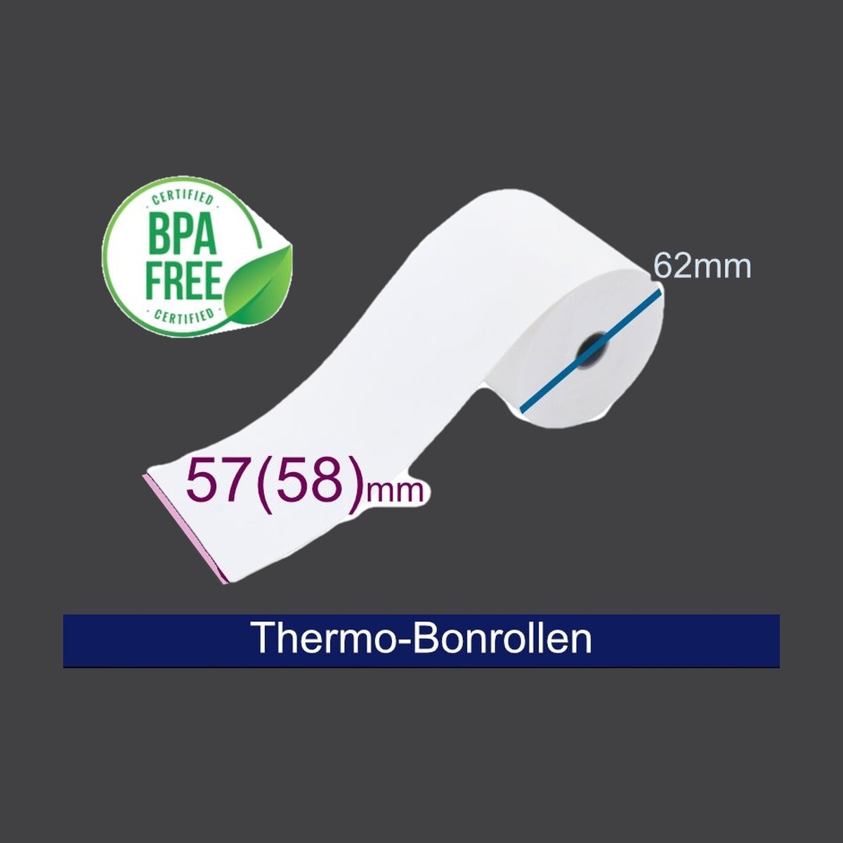 Thermorolle - 57(58) 62 12 (B/D(max.)/K) weiss, 50m