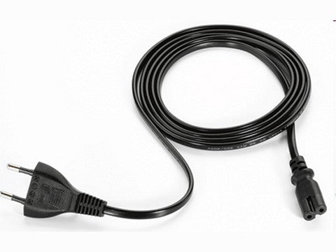 Mains connection cable (power cable), Euro plug to Euro 8 socket, black, 2-pin.
