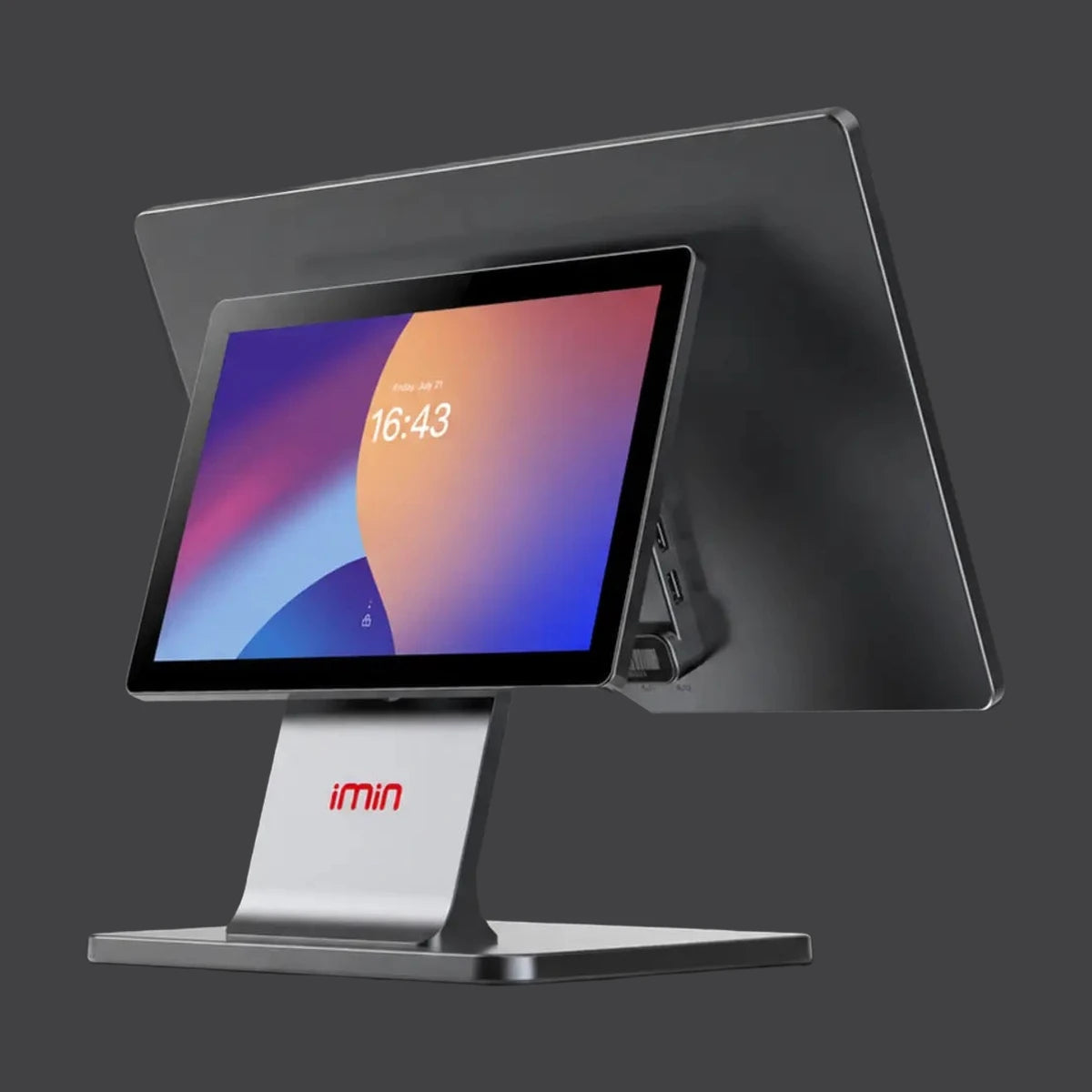 Swan 1 Pro - 15.6" Touchsystem, Android 13, 8GB RAM, 128GB ROM – weitere Ansicht auf einheitlichem Anthrazit-Hintergrund