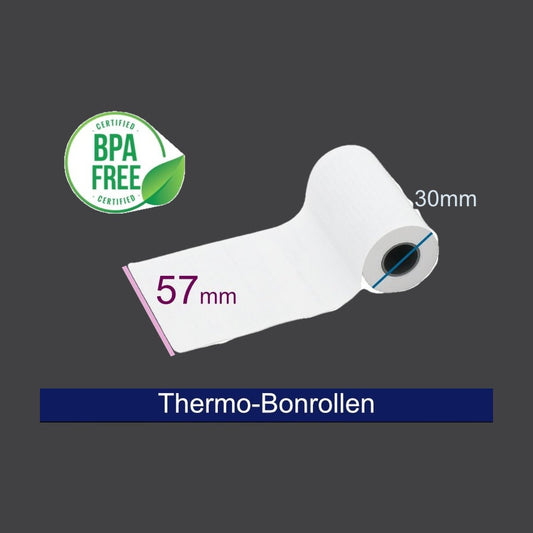 Thermorolle - 57 30 12 (B/D(max.)/K) mit Lastschrifttext, weiss, 9m