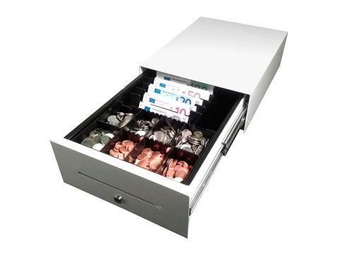 NANO - Kassenlade, Frontöffnung, 6 Notenfächer (stehend), 8 Münzschalen, weiss