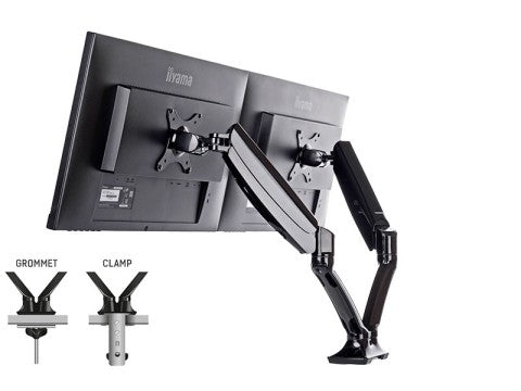 Dual-Monitorhalterung mit Gasdruckfederarm für 2 Displays bis 27&quot;