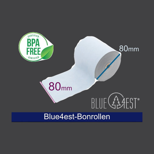 Thermorolle - 80 80 12 (B/D(max.)/K) Blue4est® (Blau) Ökopapier, 80m, 52g, 35 Jahres Qualität, lebensmittelverträglich, 40 Rollen/VPE