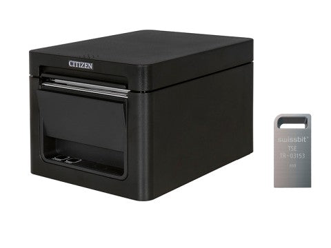 CT-E351 - Bondrucker, thermodirekt, Frontausgabe, 203 dpi, USB + RS232, schwarz ***inkl. Swissbit TSE USB-Stick***
