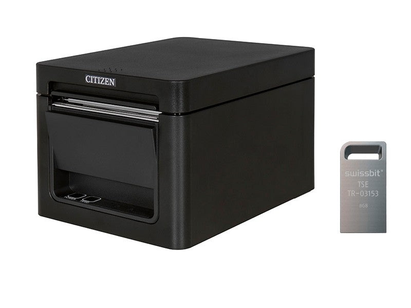 CT-E351 - Bondrucker, thermodirekt, Frontausgabe, 203 dpi, USB + RS232, schwarz ***inkl. Swissbit TSE USB-Stick***