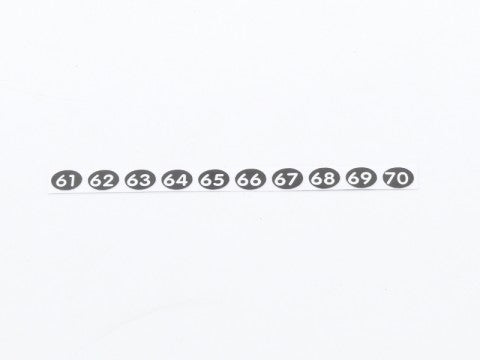 Stift-Aufklebenummern 61, 62, 63, 64, 65, 66, 67, 68, 69, 70 für Kellnerstifte