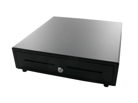 ECD405 - Kassenlade, Frontöffnung, 4 Banknotenfächer, 8 Münzschalen, Drucker-Schnittstelle (fest verdrahtet), Stahl, schwarz