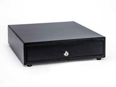 CD4-1416 - Kassenlade, Edelstahlfront, Frontöffnung, 4 Banknotenfächer, 8 Münzschalen, RJ12-KIT, schwarz