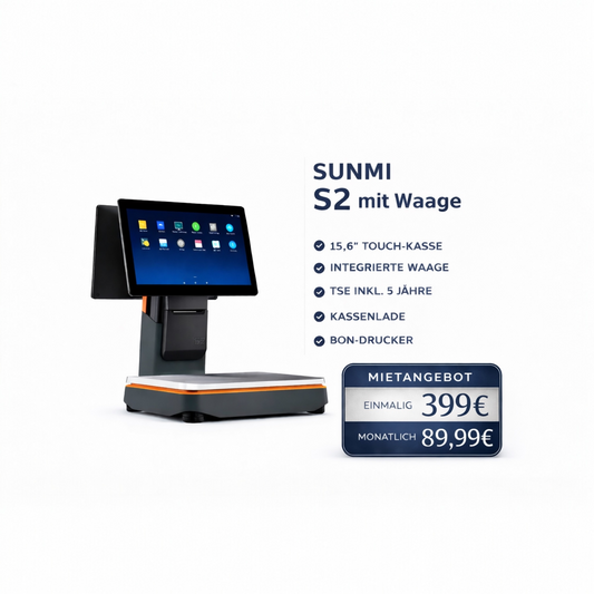 SUNMI S2 mit Waage zur Miete – professionelle Kassenlösung für den Verkauf nach Gewicht