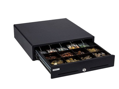 MDX 18 - Metall-Kassenschublade, Standard Einsatz, 8 Münzfächer, 5 Notenfächer, 2 Belegschlitze, manuelle Öffnung, ohne Kassenanschluss, anthrazit