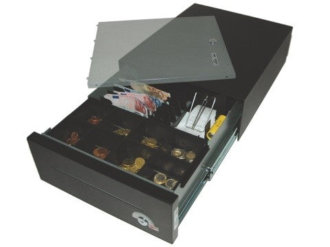 32 E-KE-D - Elektrische Geldschublade, Universal-Modell, 6 Banknotenfächer (schräg), 8 Münzbehälter, tiefschwarz