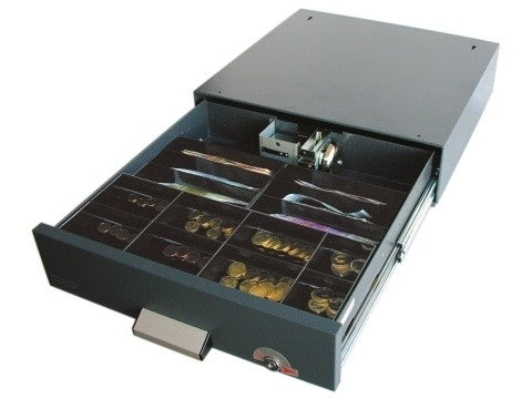 Kassenlade 41SU - **weiß**, 6 Schrägfächer, inkl. Anschlußkabel und Kasseneinsatz (SU=Unterbau)