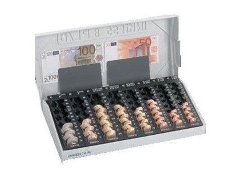 Geldzählkasse - REKORD 8 PL/D mit 8 Einzelmünzbehältern von 2 Euro bis 1 Cent und einem Stülpdeckel