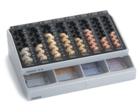 Kassenkombination - REKORD 841 PL mit 8 Einzelmünzbehältern und einem Unterteil mit 4 Banknoten-Flachfächern und