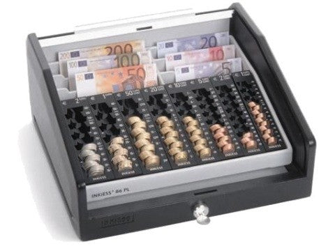 Rolljalousiekasse - EUROKORD 861 PLA/R mit 8 Einzelmünzbehältern und 6 Banknoten-Steilfächern aus recyclebarem Polylactid