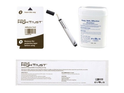 Erweitertes Reinigungskit (2 vorimprägnierte T-Karten, 2 Klebekarten, 1 Stift, 1 Spender für 60 vorimprägnierte Wischtücher) für Zenius, Primacy,