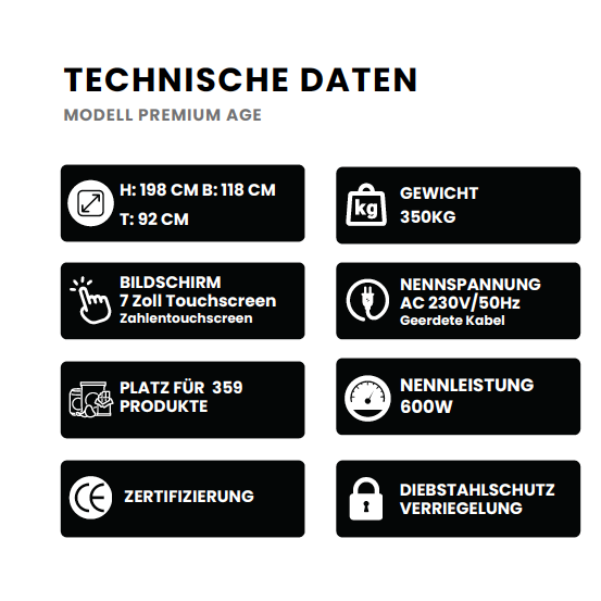 Premium Age Snackautomat – technische Daten