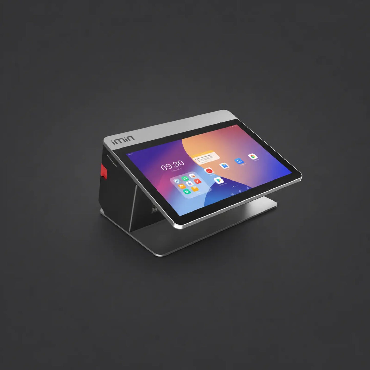 Falcon 1 - 10.1" Touchsystem, Android 11, 80mm Thermodrucker, 2.4" LCD-Kundendisplay, NFC, 4G, 4GB RAM, 32GB ROM – weitere Ansicht auf einheitlichem Anthrazit-Hintergrund