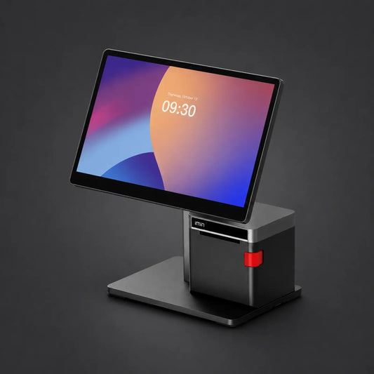 Swan 2 - 15.6" Touchsystem, 80mm Bondrucker, Android 13 mit GMS, 4GB RAM, 64GB ROM – Produktansicht auf einheitlichem Anthrazit-Hintergrund