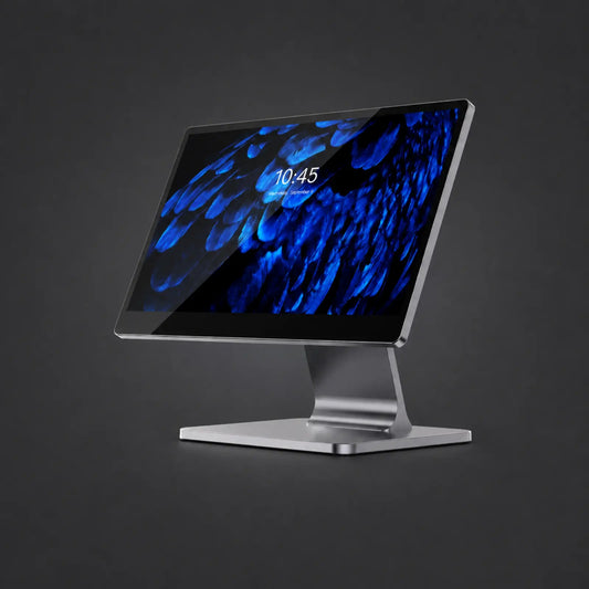 Swan 1 Pro - 15.6" Touchsystem, Android 13, 8GB RAM, 128GB ROM – Produktansicht auf einheitlichem Anthrazit-Hintergrund