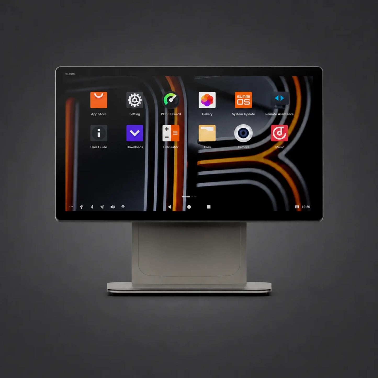 D3 PRO - Touchsystem, 15.6" Widescreen Display, Android 13 mit GMS, Fingerabdruckleser – Produktansicht auf einheitlichem Anthrazit-Hintergrund